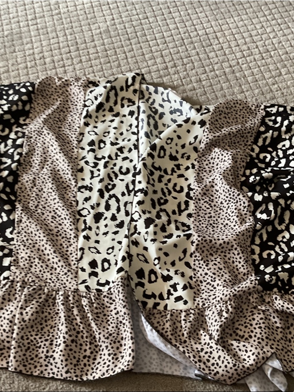 Chic Soul Mixed Animal Print Ruffle Blouse in Black, White, Beige